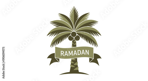 Ramadan palm tree with dates and a banner symbolizing the holy month.