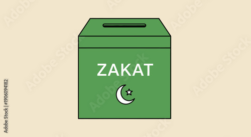 Zakat donation box with crescent moon and star symbol.
