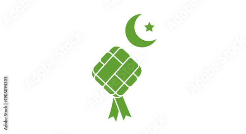 Green Ketupat and Crescent Moon Star Symbol.