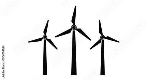 A minimalist depiction of three wind turbines against a stark white background presented as a silhouette high quality professional detailed modern elegant