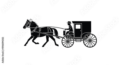 A classic black silhouette depicts a horse drawn carriage with a driver evoking a sense of historical transport silhouette high quality professional detailed