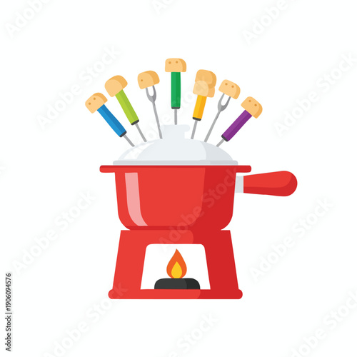 Fondue dinner party setup with colorful skewers