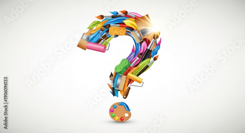 Colorful question mark made of pencils and crayons floating with a small globe on a white background for confusion creativity