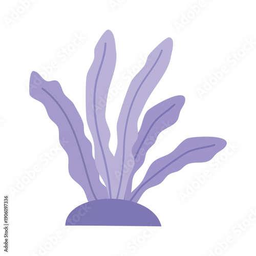 Purple seaweed or aquatic plant illustration. Flat vector marine flora isolated on white background