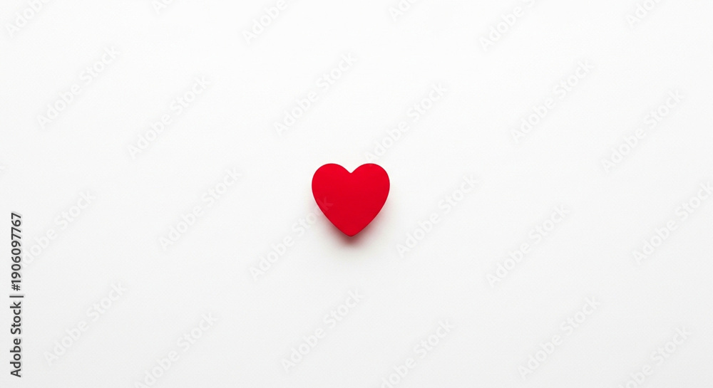 Obraz premium Minimalist red heart symbol on a clean white background, perfectly representing love and passion with ample copy space