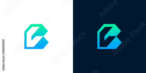 Abstract Geometric Letter B Logo Design with Gradient Blue and Green Colors