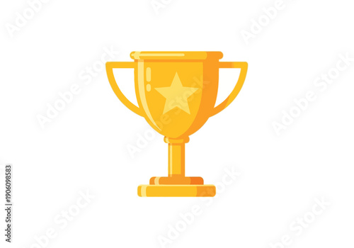 Champion's gold cup award with a star emblem, a flat vector icon representing first place achievement and triumph