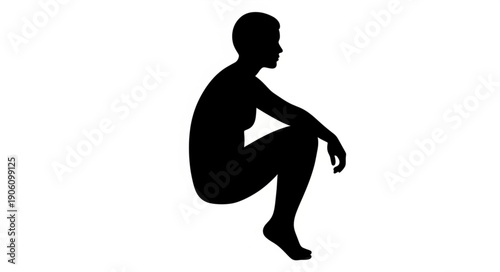 Female Silhouette Sitting Isolated on White Background.