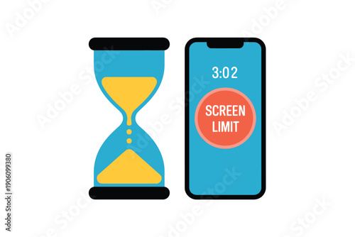 Colorful Hourglass Icon with Yellow Sand and Blue Glass Container