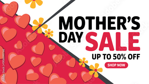 A vibrant Mother's Day sale advertisement with hearts and flowers