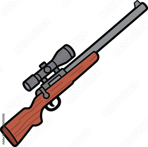 Hunting rifle with a wooden stock and telescopic sight, clean bold vector illustration