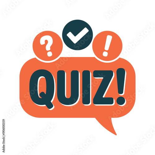 A colorful quiz icon with a speech bubble and question mark, checkmark, and exclamation point.