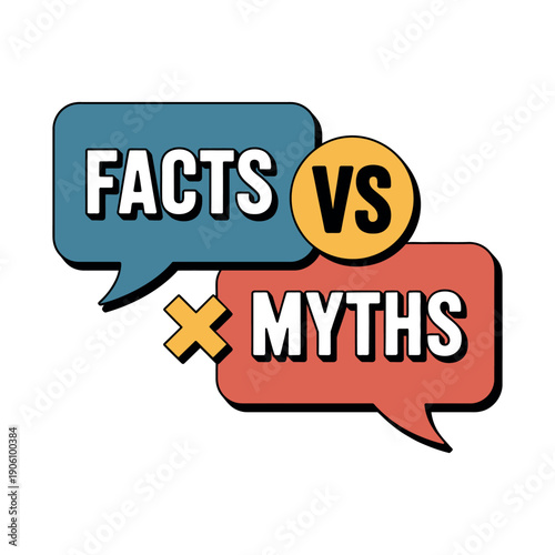 A colorful illustration highlighting the difference between facts and myths in a speech bubble design