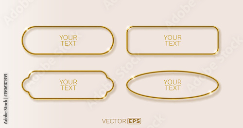 Elegant set of glossy golden frames in various shapes. Perfect for luxury design elements, banners, or decorative borders.