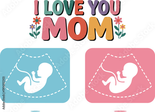 A colorful graphic illustration of a Mother's Day message with baby silhouettes