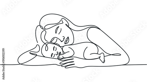 A mother lovingly embracing her baby in a tender moment of motherhood and affection