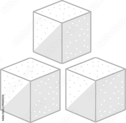 Three textured sugar cubes, minimalist flat-style vector illustration