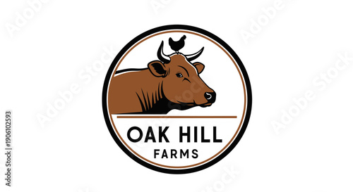 Oak Hill Farms Logo with Cow and Chicken.