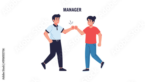 Business manager and employee fist bump. Teamwork, collaboration, and success concept illustration.