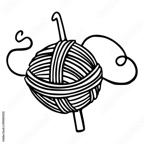 hand drawn wool ball with knitting sticks for crafting