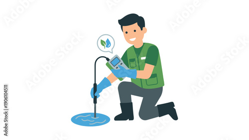 Environmental Technician Testing Water Quality with Probe. Eco-friendly water monitoring and analysis for sustainability and clean environment.