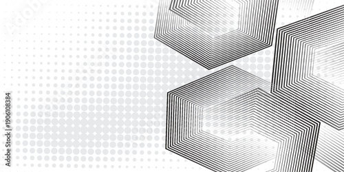 Background with a geometric hexagon line pattern with a sprinkling of fine dots. Abstract sparkling hexagon lines. Futuristic technology concept.