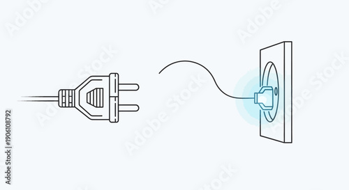 Electric power plug being inserted into a wall socket, illustrating a power connection on an isolated white background.