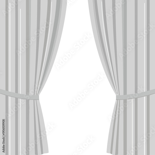 Elegant White Curtain Drapes Open to Reveal a Bright Window Scene