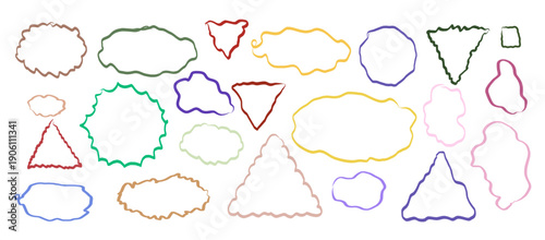Set of wavy outline shapes collection. Hand-drawn contours and irregular borders for text frames, creative highlights and decorative elements. Multi style silhouette vector illustration.
