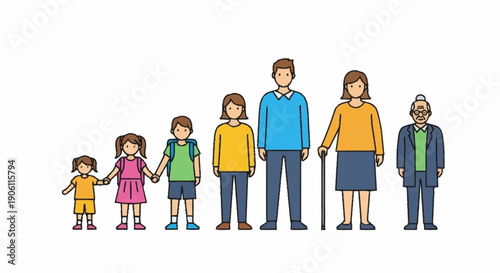 Diverse Family Generations Standing Together In A Line.