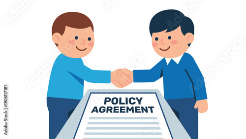 Two Businessmen Shaking Hands Over Policy Agreement Document