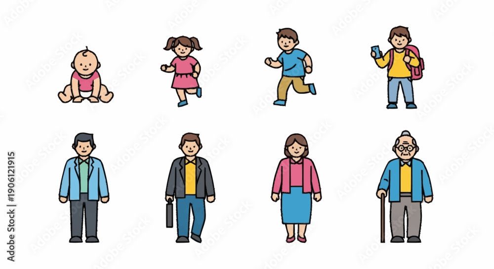 Naklejka premium Diverse group of people representing different ages and stages of life.