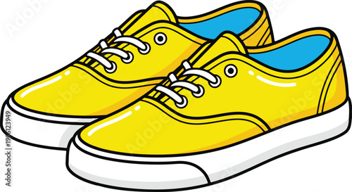 Pair of bright yellow sneakers with white soles, clean flat vector illustration