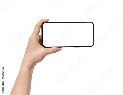 Female hand with blank mobi...