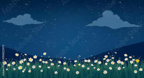 night, landscape, vector, illustration, scenery, nature, sky, dark, moonlight, stars, starlight, galaxy, silhouette, mountains, hills, forest, trees, lake, reflection, horizon, clouds, calm, peaceful,