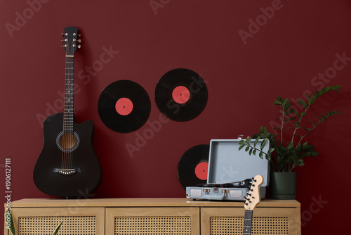 Guitar with vinyl disks and...