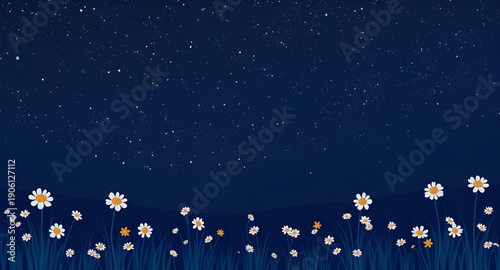 night, landscape, vector, illustration, scenery, nature, sky, dark, moon, moonlight, stars, starlight, silhouette, mountains, hills, forest, trees, valley, horizon, clouds, calm, peaceful, serene, qui