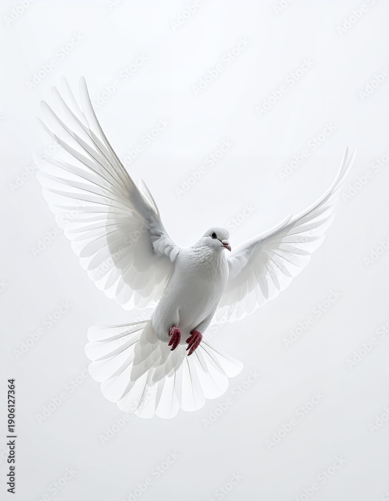 Fototapeta premium White Dove in Flight Symbolizing Peace and Purity.
