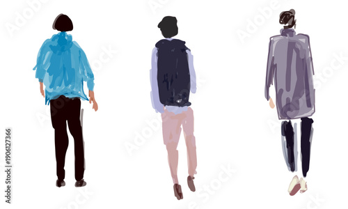 通行人3人セット（ラフなスケッチ・ドローイング）