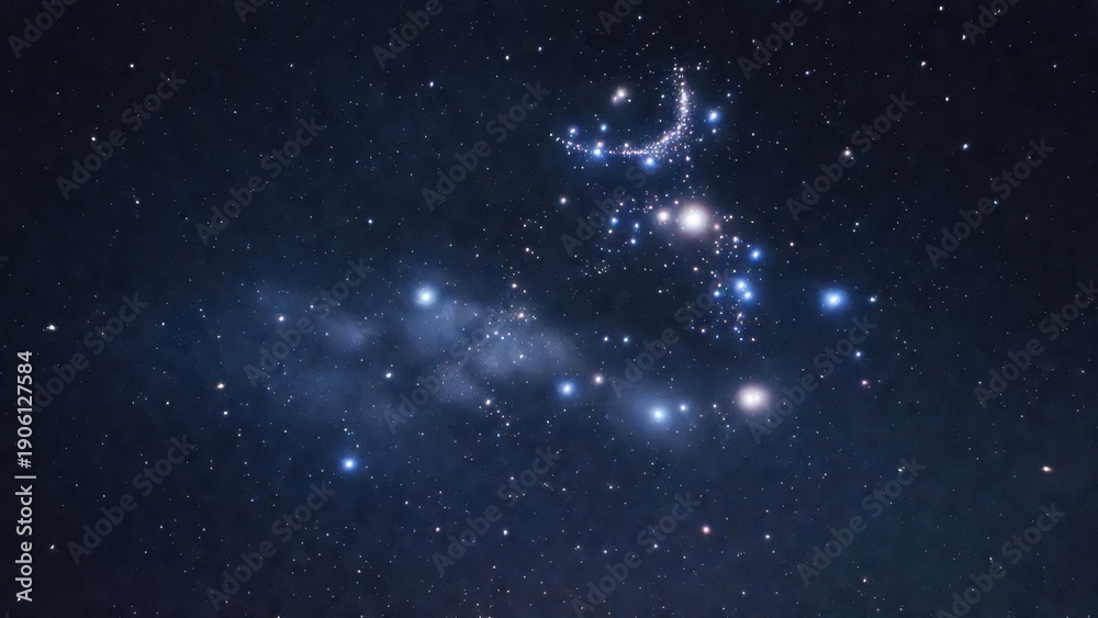 Fototapeta premium Orion nebula constellation: bright stars in night sky astronomy.