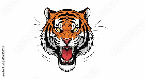 Fierce Tiger Head Roaring with Open Mouth and Sharp Teeth.