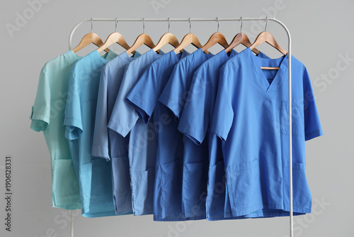 Rack with medical uniform o...