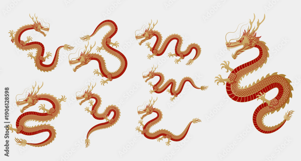 Obraz premium Chinese Dragon Vector Decorative Element