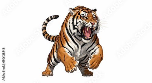 Fierce Tiger Roaring with Open Mouth and Sharp Teeth.