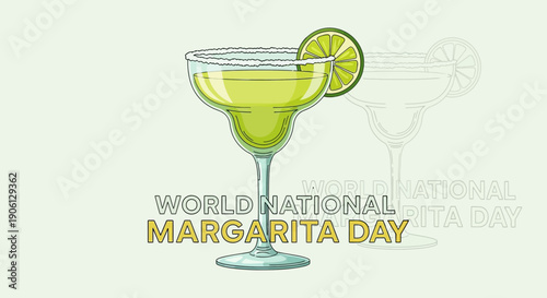 A vibrant green margarita cocktail with lime wedge and salt rim, celebrating National Margarita Day with sunshine and citrusy flavors.