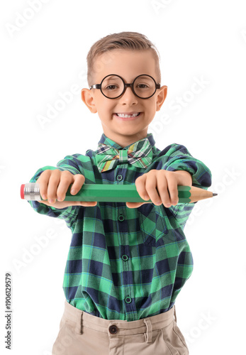 Cute little schoolboy with ...