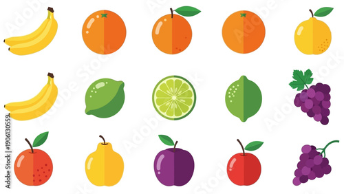 A vibrant collection of assorted fruits displayed together in a grid pattern illustration