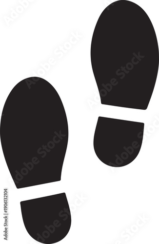 Pair of shoe footprints, minimalist flat black and white vector illustration