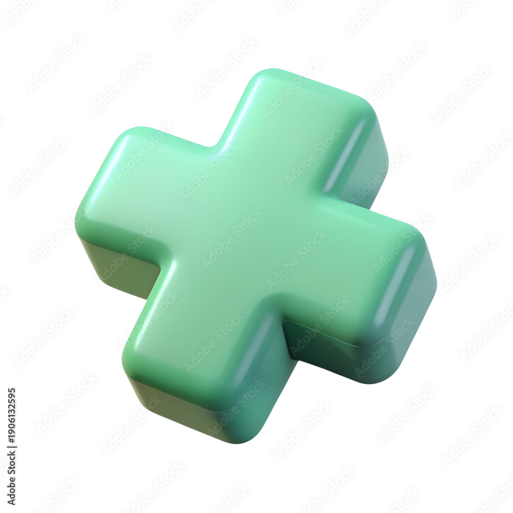 Obraz premium Green Plus Symbol 3D Render Isolated on Black Background