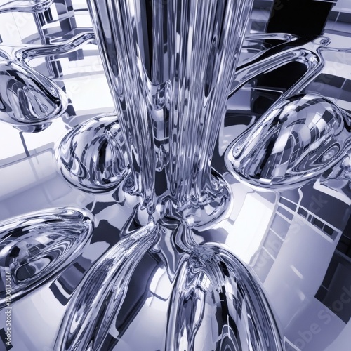 Abstract Liquid Chrome Metal Texture with Flowing Silver Mercury and High Reflection 9
